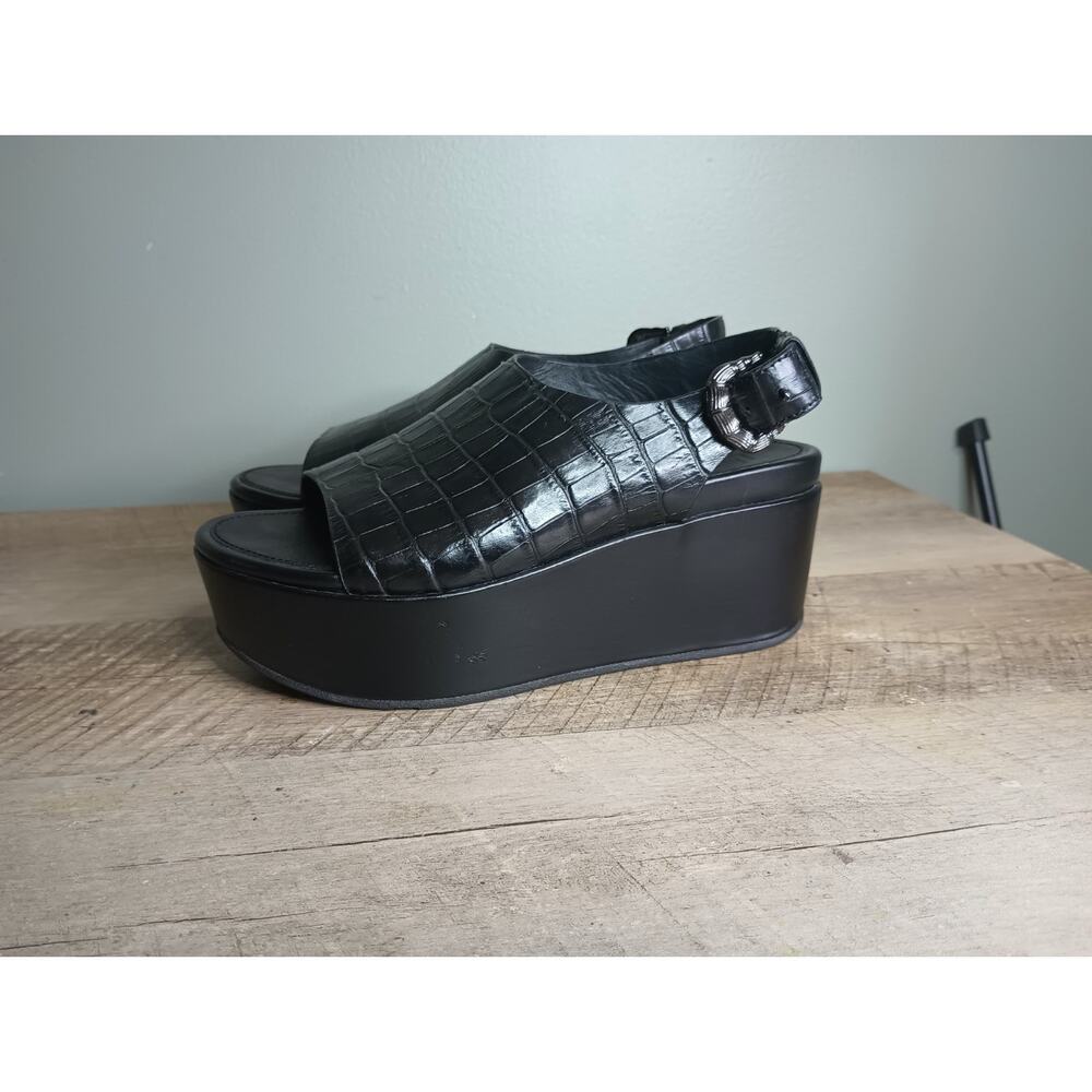 FitFlop Eloise Croc Print Wedge Back Strap Sandals Womens 5 Black Platform - Picture 6 of 13